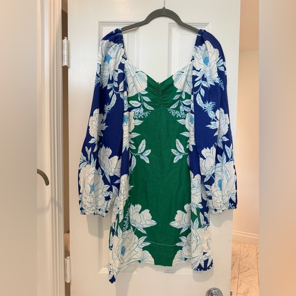 J4. Farm Rio Soft Garden Mini Dress Linen Blend Long Sleeve - Picture 2 of 13